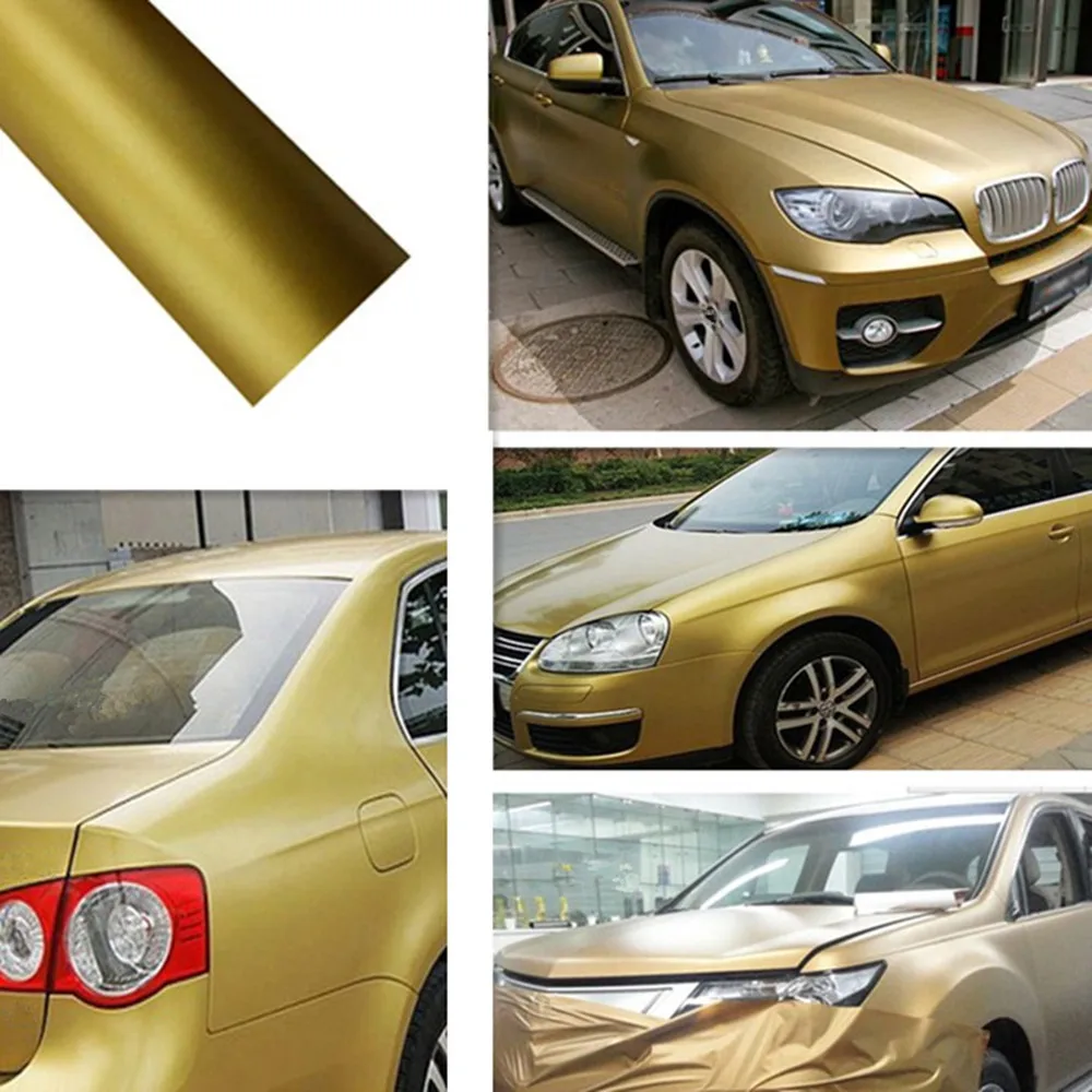

SUNICE Car Styling Matte Gold Car Wrap Film Car Inner Exterior Wrap Cover Sticker Film Air Bubble Free Waterproof 1.52*5m