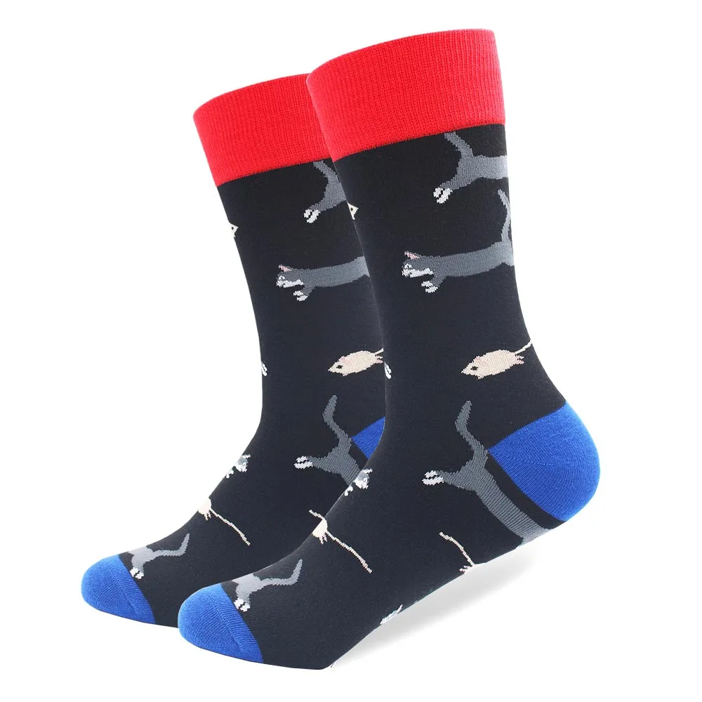 10 пар/лот чесаные хлопковые носки мужские длинные носки с забавными акулами, креветками, китами, животными, носки высокого качества, повседневные носки - Цвет: cat(10 pairs)
