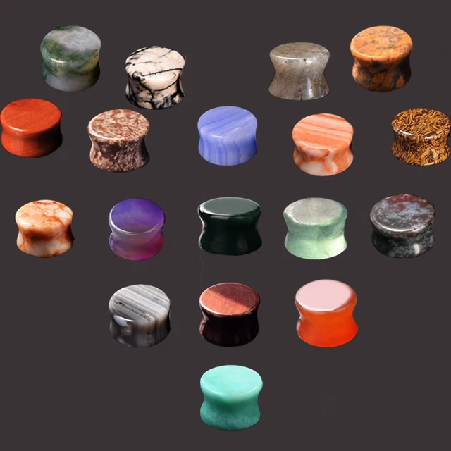 18pair Multi color Natural Stone Ear Plugs Gagues 6mm 16mm Flesh Ear