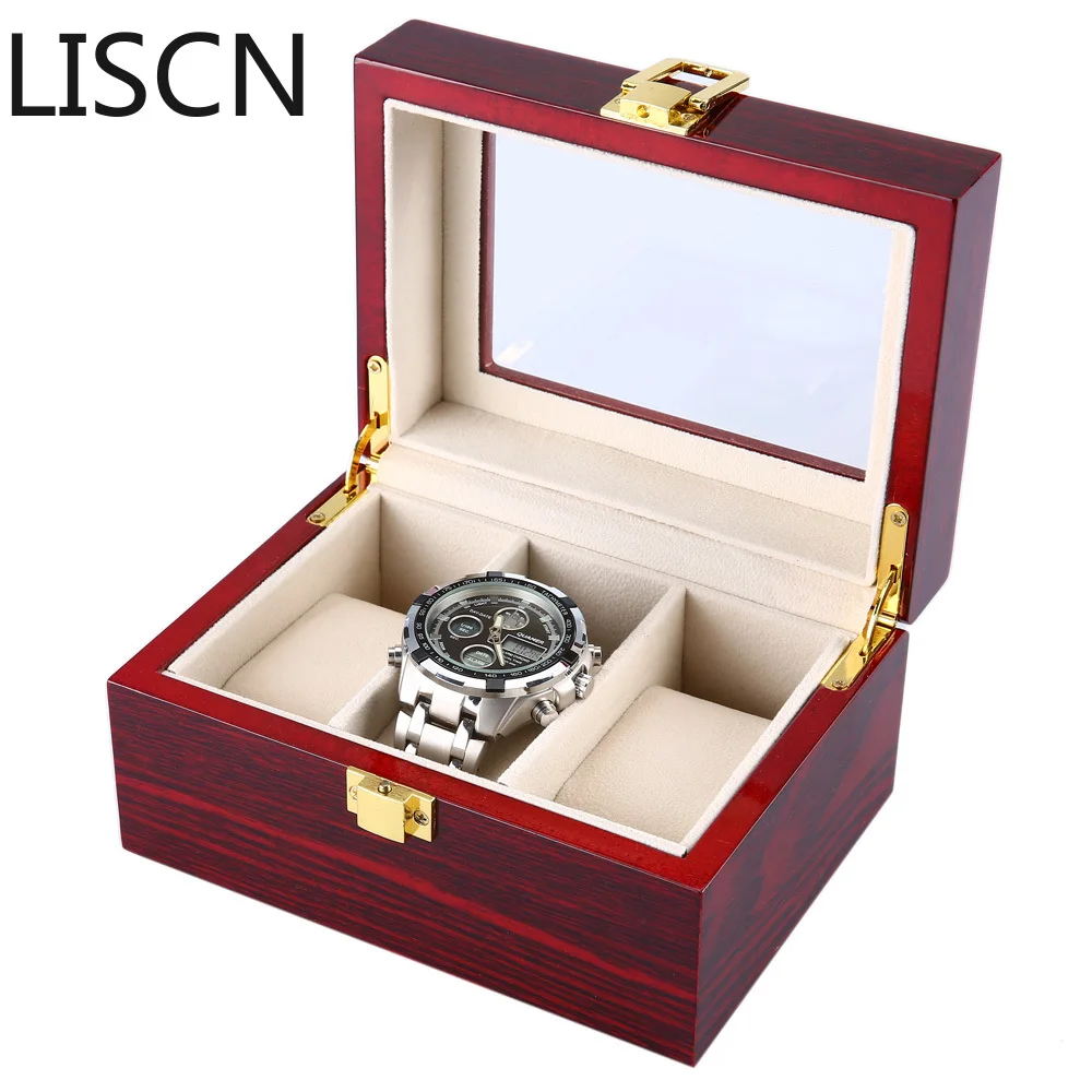 

LISCN 2019 New 3 Box For Watches Grids Wooden Watch Case Transparent Cover Jewelry Box Organizer High Quality Low Price