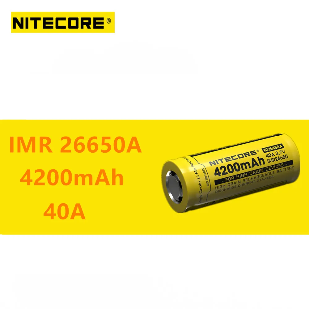 

1pcs Nitecore IMR26650A IMR 26650A 4200mAh 40A High Drain Rechargeable Battery Ideal for Vaping Devices