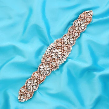 

Handmade Silver Rhinestone Wedding Dresses DIY Accessories Bridal Garment Beaded Pearl Gold Wide Applique Wholesale S155