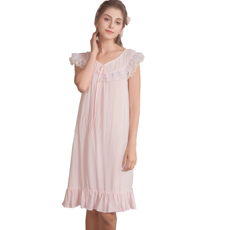 Women Sleep Lounge Summer Sleepwear Cotton Nightgowns Sexy Indoor Clothing Home Dress White Pink