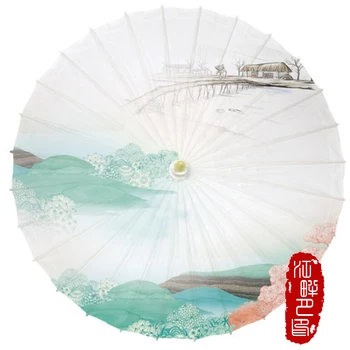 

Snow White with Light Blue Pink Oil Paper Umbrella Adults Wedding Bride Paper Parasol House Decor Art Show Paper Umbrella