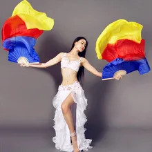 150 см/180 см шелковые вуали ручной работы для женщин танец живота складной веер-Вейл градиент цвета желтый-Красный-Королевский Синий