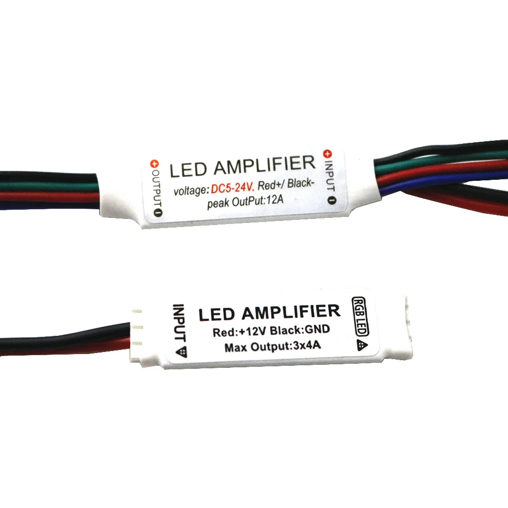 Amplificador mini para tira led RGB SMD 5050,3528.. Jack DC 12V perdida tension 