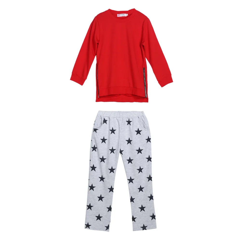 

Children Clothes Sets Baby Girls Red Long Sleeve Tops Stars Printed Pants Trousers Kids Cotton Spring Outfit Baby Clothing Set