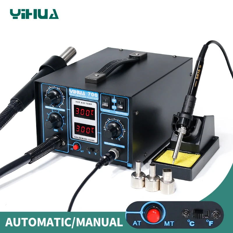 

Hot Air Soldering Station YIHUA 706 Blower Type Air Gun Rework Station With 907A Soldering Iron Temperature Controller