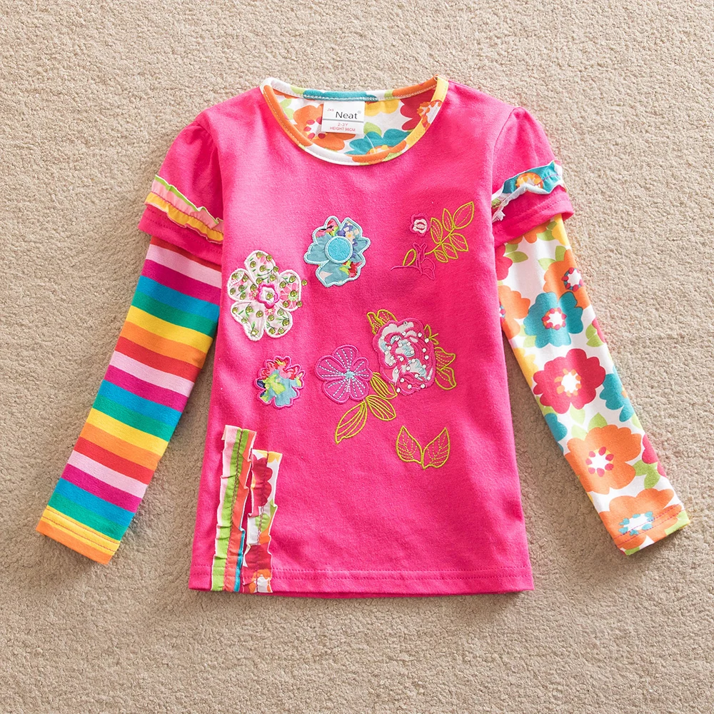 Girl-clothes-neat-Nova-o-neck-cotton-child-clothes-fashion-dot-print-embroidery-cartoon-pattern-girl
