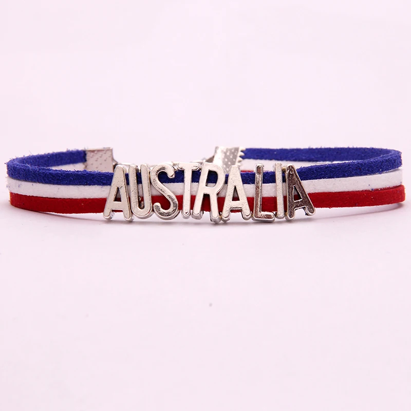 (10Pcs/Lot) Infinity love National Flag Australia Bracelet heart Charm leather bracelets