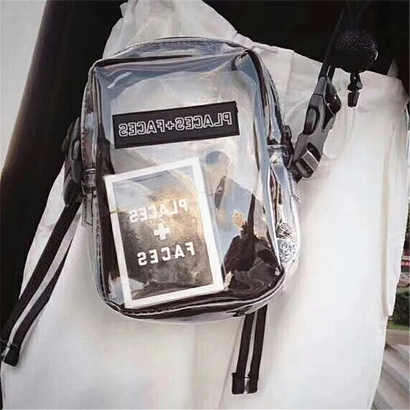 

Men women Transparent bags PLACES+FACES Bag streetwear hip hop pf Handbags shoulder waist bag waist pack kanye west hip bag