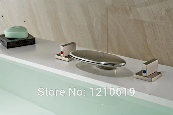 

Newly US Free Shipping Creative Spout Bathroom Bathtub Tap Nickle Brushed Mixer Tap Modern Style Shower Faucet Deck Mounted