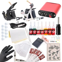 Профессиональная две татуировки татуировочная машинка Набор Мини оборудование для энергоснабжения чернил 7 цветов татуировки набор TM208