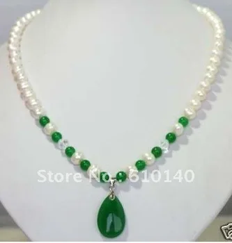 

6PC Jewellery White Freshwater & green Pendant Necklace