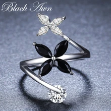 [BLACK AWN] ювелирные изделия из стерлингового серебра 925 пробы обручальные кольца для женщин Цветочное кольцо на палец для вечеринки подарок для девочки G055
