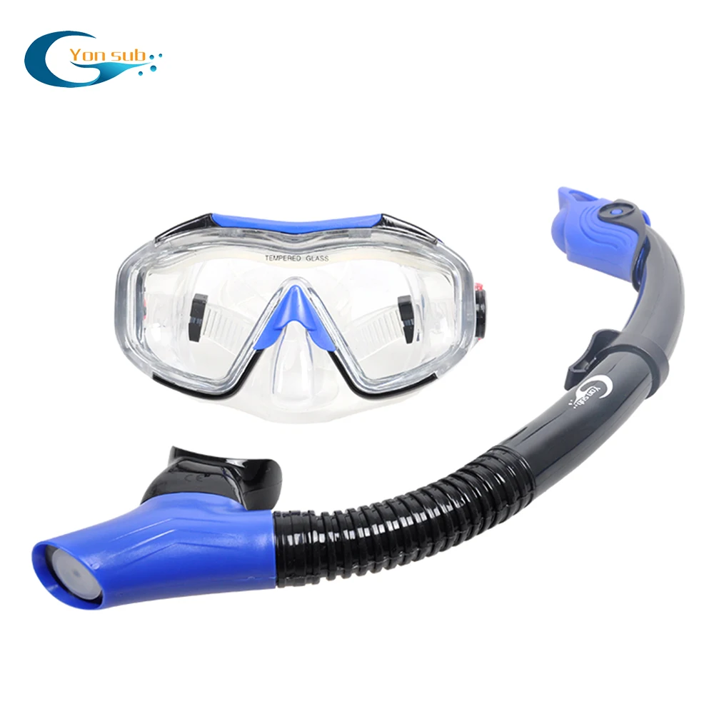 

YONSUB Professional 4 Wide View Scuba Diving Mask Silicone Skirt Three-Lens And Easy Breath Dry Snorkel Tube Set Men Women