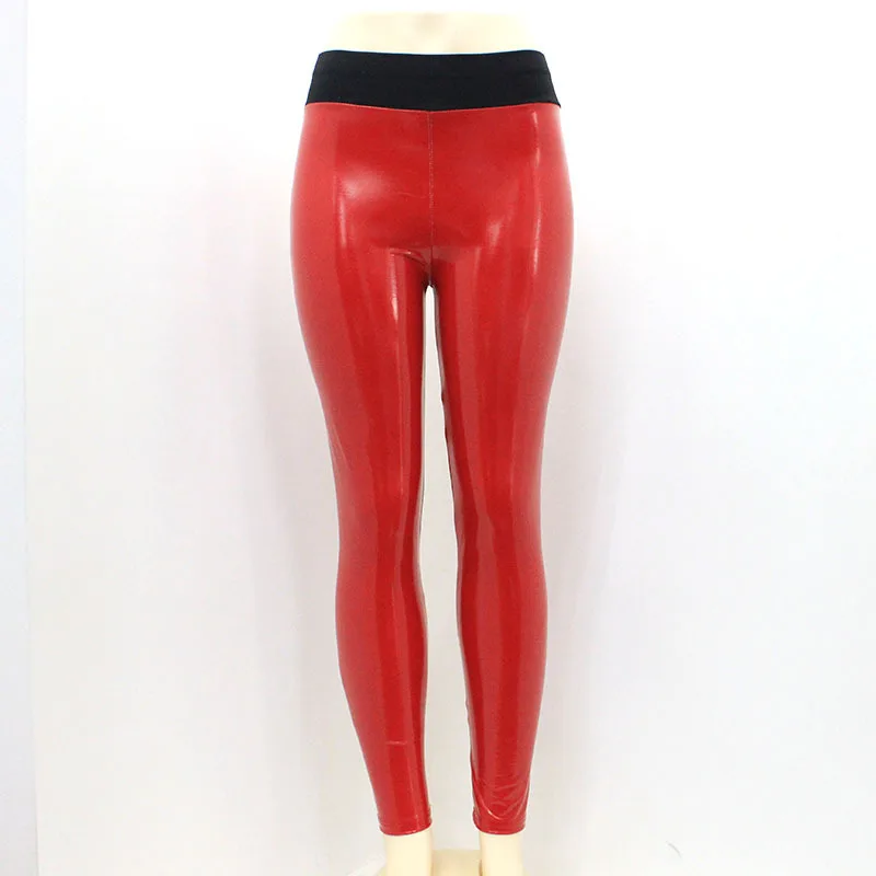 spanx pants Women Shiny Leggings Wet Look PU Leather Leggings Black Red Slim High Waist Skinny Pants brown leggings