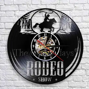 

Freedom Horse Rider Art Wall Decor Clock Horse Watch Vinyl Record Wild Rodeo Life Cowboy Wall Clock Living Room Decor