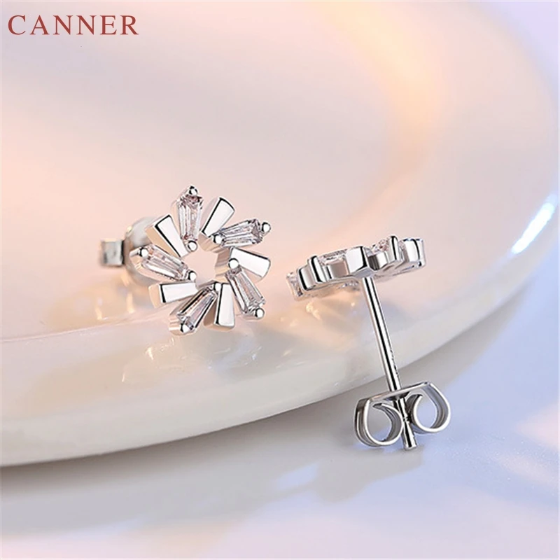 Silver Color Zircon Flower Stud Earrings for Women Elegant Crystal Wedding Earrings 2019 Fashion Jewelry Girls Gifts kolczyki C4
