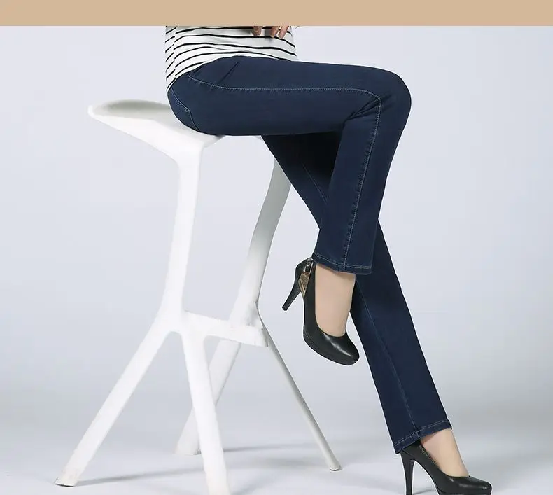 Woman Casual Denim Bootleg Pant Dark Blue Jeans Middle Aged Women Zipper Fly Denim Trousers Mother Pantalones Plus Size Jeans Pants (8)