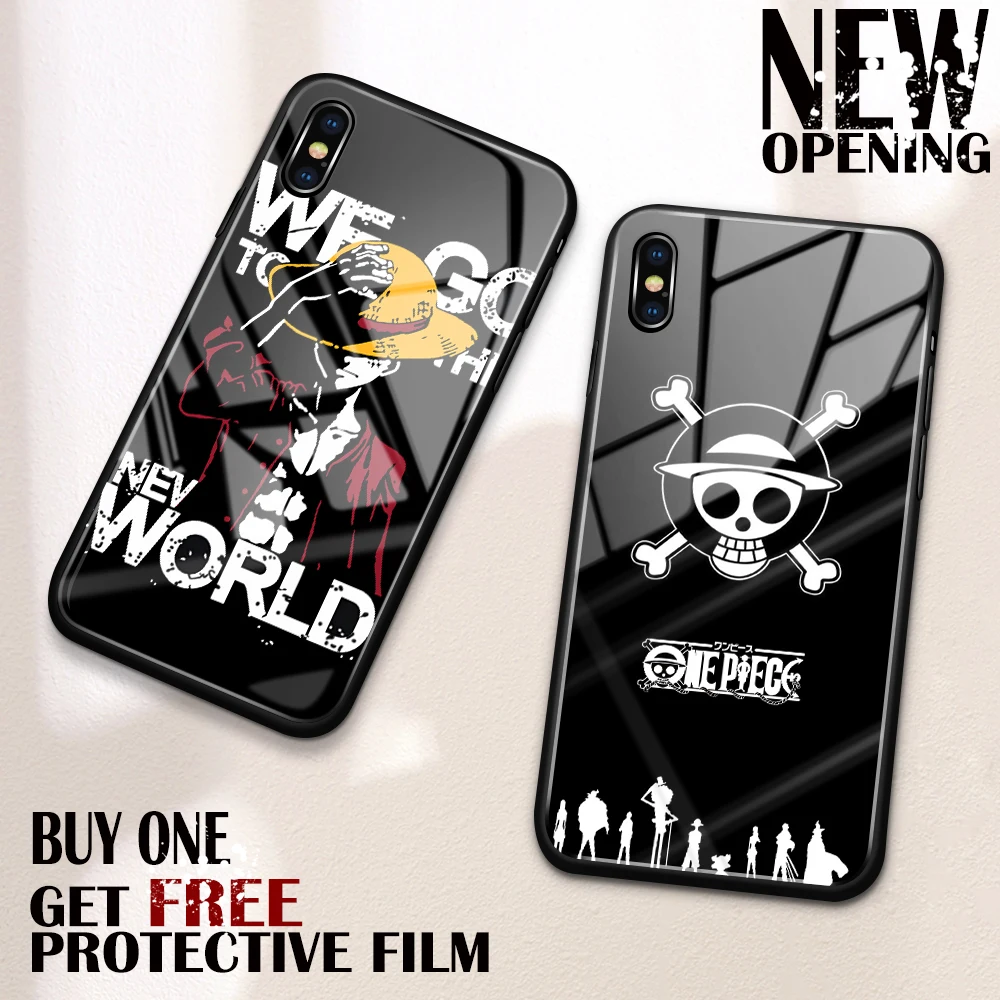 

Cell Phone Case for iPhone xs max glass back cover case one Piece Luffy case for iPhone 6 6s 7 8 Plus X XS Max XR 11 pro max