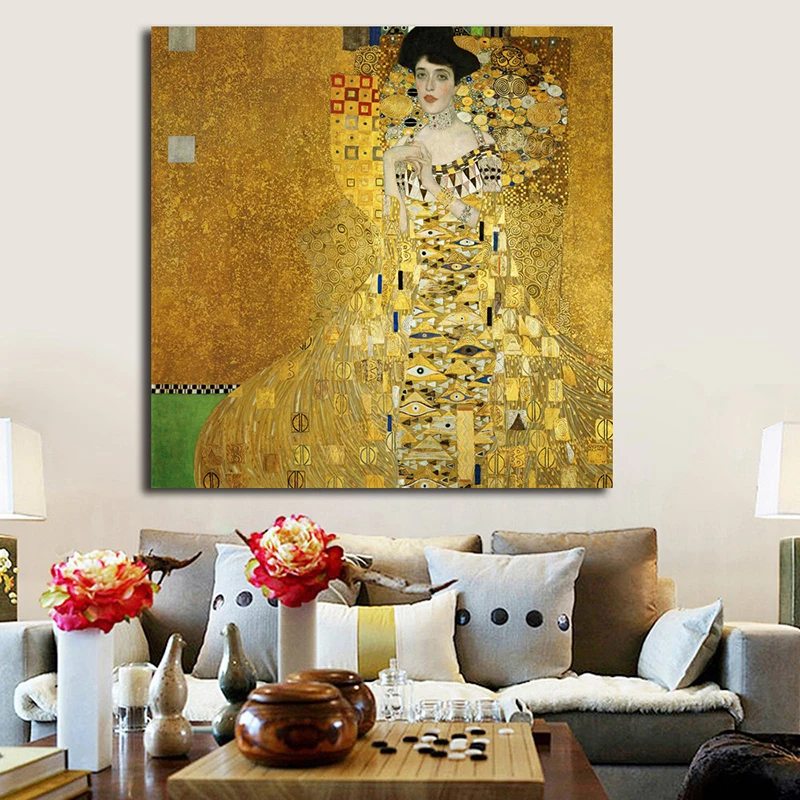 

Klimtes Portrait of Adele Bloch-Bauer Canvas Painting Vintage Poster Art Oil Print Wall HD Picture Modern Home Decor