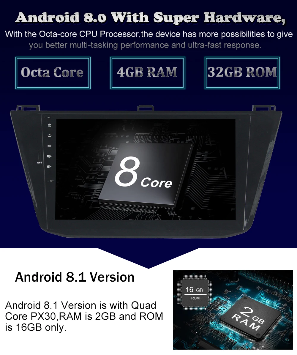 Best Octa core Android 8.0/Quad Core Android 8.1 car dvd player for Volkswagen VW Tiguan 2015 2016 2017 2018 Car Radio Bluetooth GPS 3