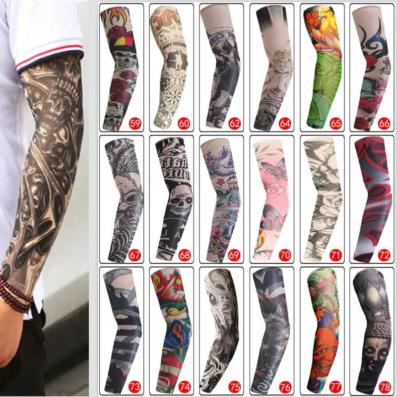 

1 pair Trendy Men Women Elastic Temporary Fake Tattoo Sleeve Summer UV Protection Arm Sleeves Cover Tattoos Arm Warmer Design