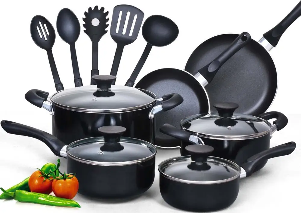 

Top Quality 15 piece Aluminum Non-stick Cookware Set Nylon Tools Set