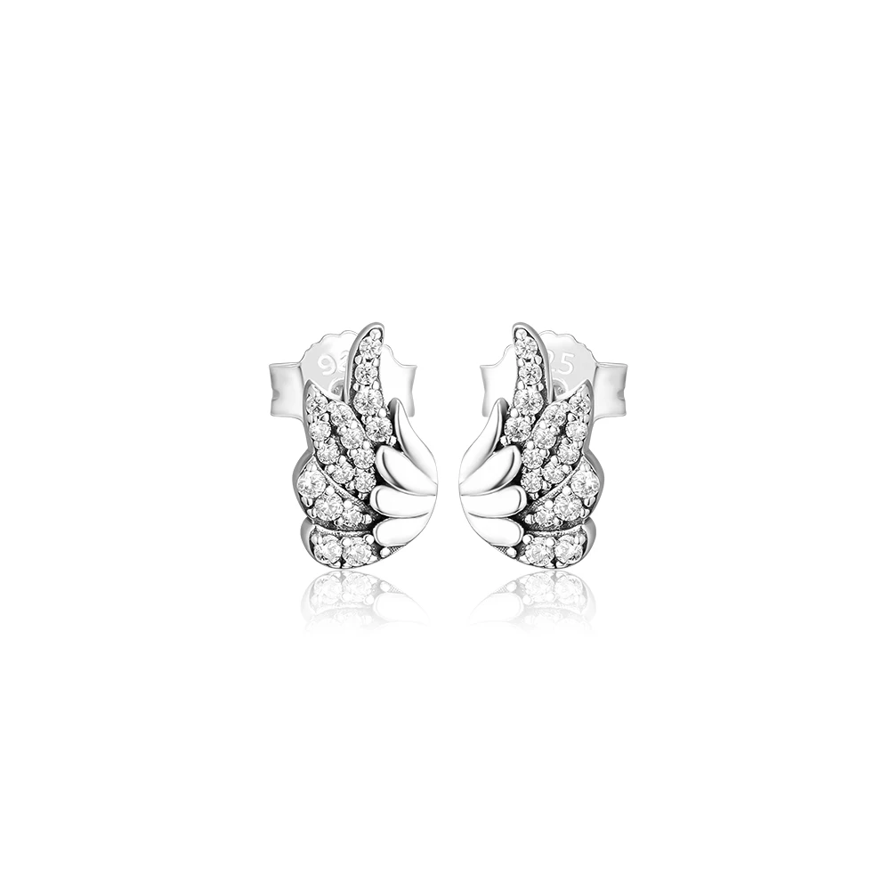 

100% Solid 925 Sterling Silver Earring Stud Earrings Majestic Feathers Earrings for Women Part Gift CKK DIY Jewelry Wholesale