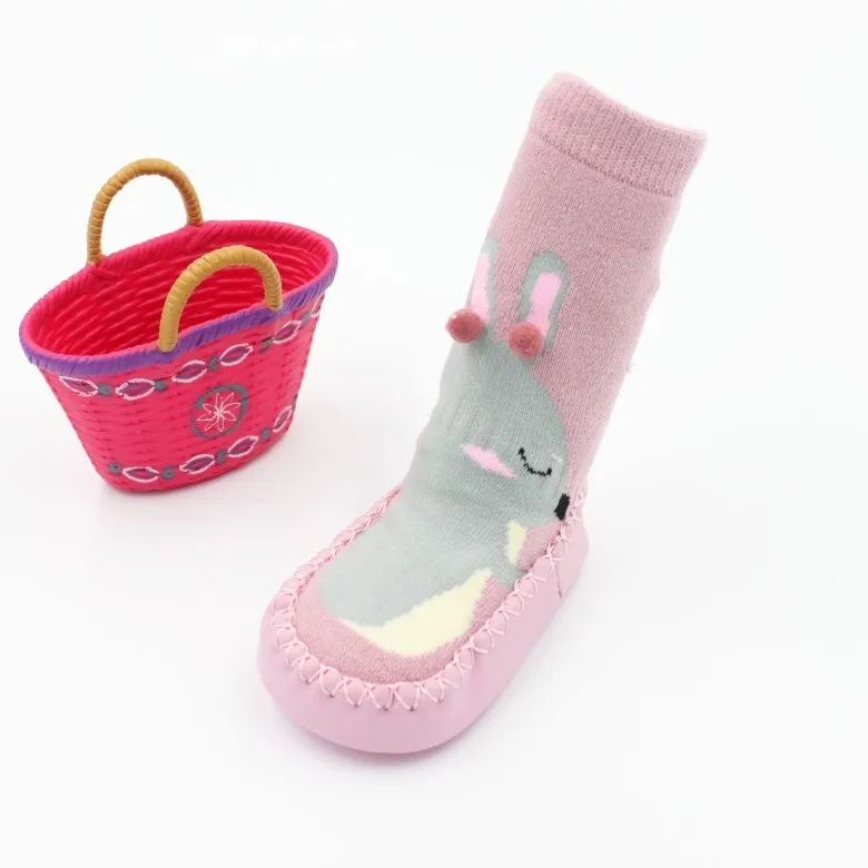 Осенне-зимние махровые толстые теплые детские носки нескользящие носки и носки для малышей 0-3 лет носки-тапочки для малышей - Цвет: Pink rabbit