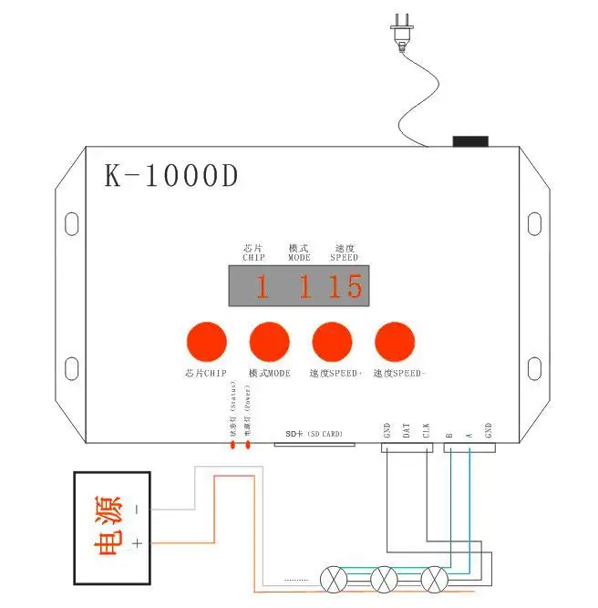 K-1000D; DMX SD card пикселей контроллер; Поддержка стандартного dmx512 чип/DMX512AP-N/WS2821A; drive1024pixel; с адрес Писатель функция