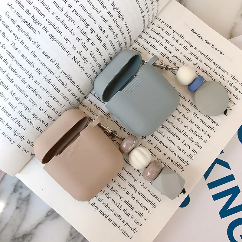 

Simple Silicone Bluetooth Wireless Earphone Case for AirPods Protective Cover for Apple Air Pods Case Cover With Cute Key Ring