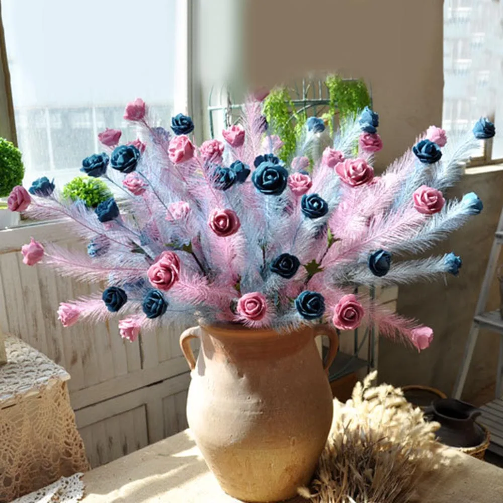 5pcs Artificial Flower Feather Rose PE Foam Bouquet European Style