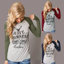 T-shirts Women 2017 Spring Autumn Long Sleeve Female T-Shirt Casual T Shirt Women Top Plus Size Print Christmas T-shirt clothing long sleeve plus size palm print asymmetrical t shirt