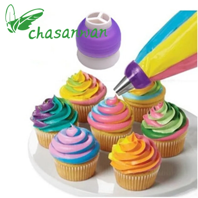 

3 Holes 3 Color Coupler Cake Tools Food Coloring Cupcake Cookie Cream Decorating Converter Cake Decorating Tools for Kitchen.W