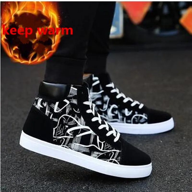 

2018 Hot Men Boots Fashion Warm Winter Men shoes Autumn Leather Footwear For Man New High Top Canvas Casual Shoes Men