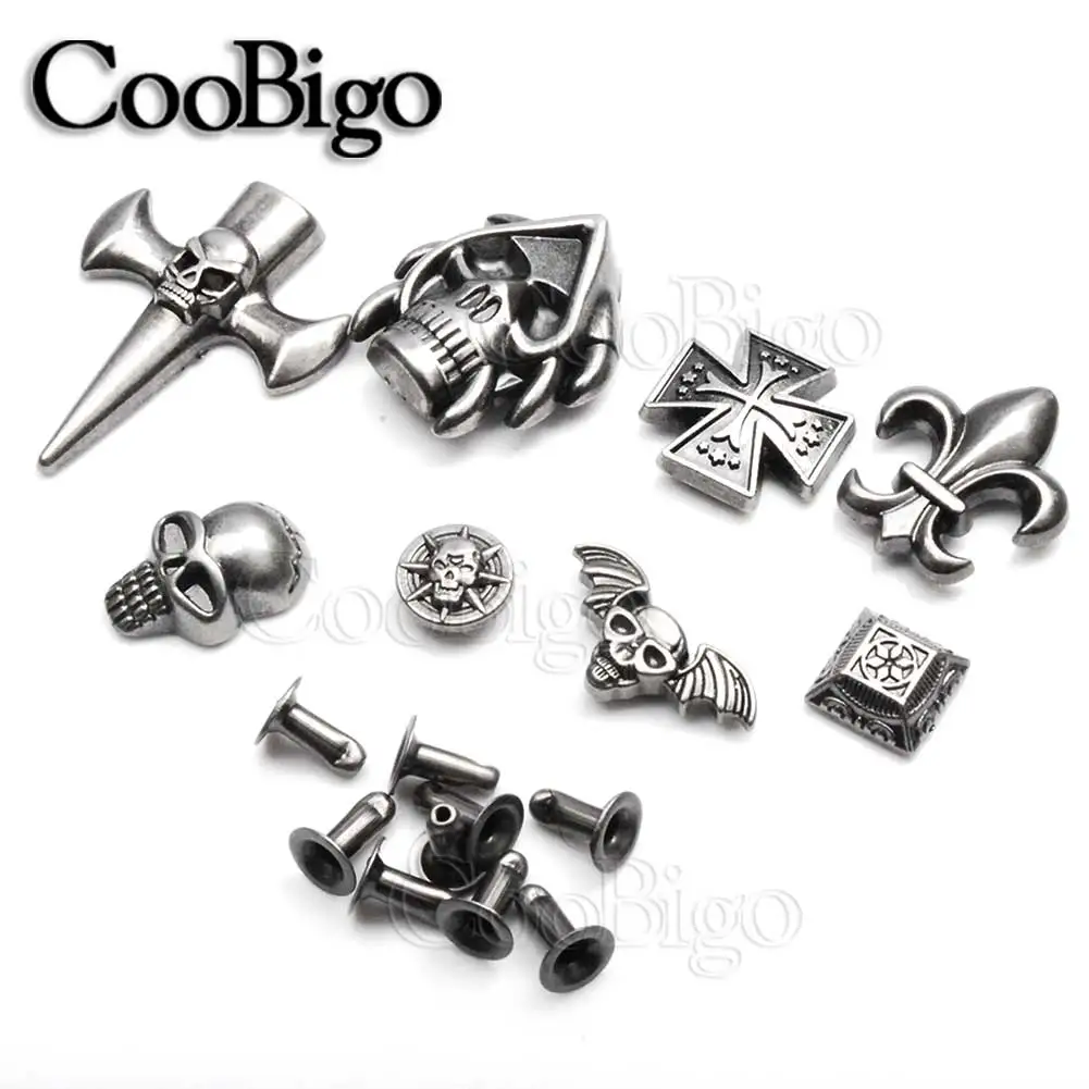 

20set Pewter Skull Rivet Studs Spikes Punk Rock DIY Leather Craft Bracelet Apparel Cloth Shoe Bag Pets Collar Parts Accessories