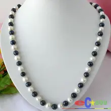 2" 10 мм белый черный круглый FW культивированный жемчуг Ожерелье
