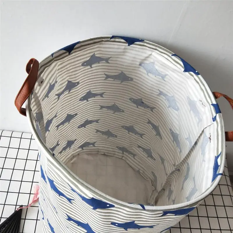 Linen Household Storage Basket Practical Small Fish Printing Laundry Dirty Clothes Storage Basket For Clothing Sundries Toys Linen Household Storage Basket Practical Small Fish Printing Laundry Dirty Clothes Storage Basket For Clothing Sundries Toys