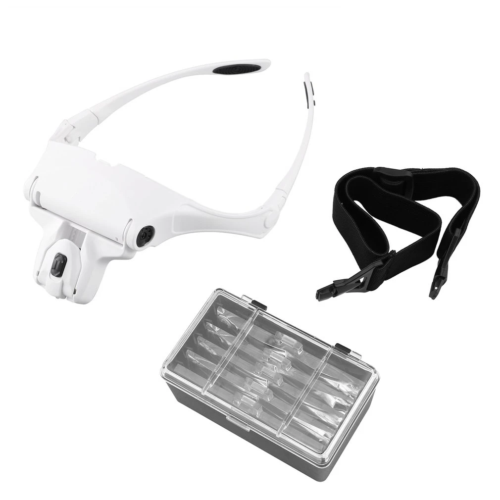 Glasses Magnifier Glass, 5 Lens Loupe Eyewear Magnifier With Led Lights Lamp,Headband Led Magnifying Glass For Reading, Looking
