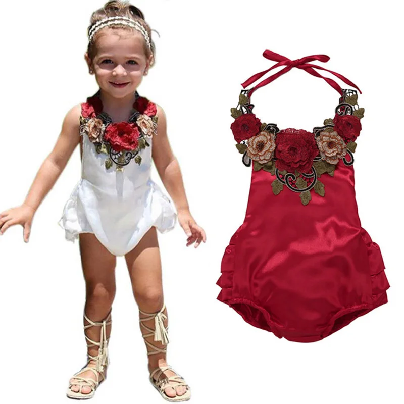

Newborn Baby Girl Rompers Summer Flower Halter Backless Red Romper Sleeveless Ruffles Jumpsuit Toddler Infant One-Piece Costume