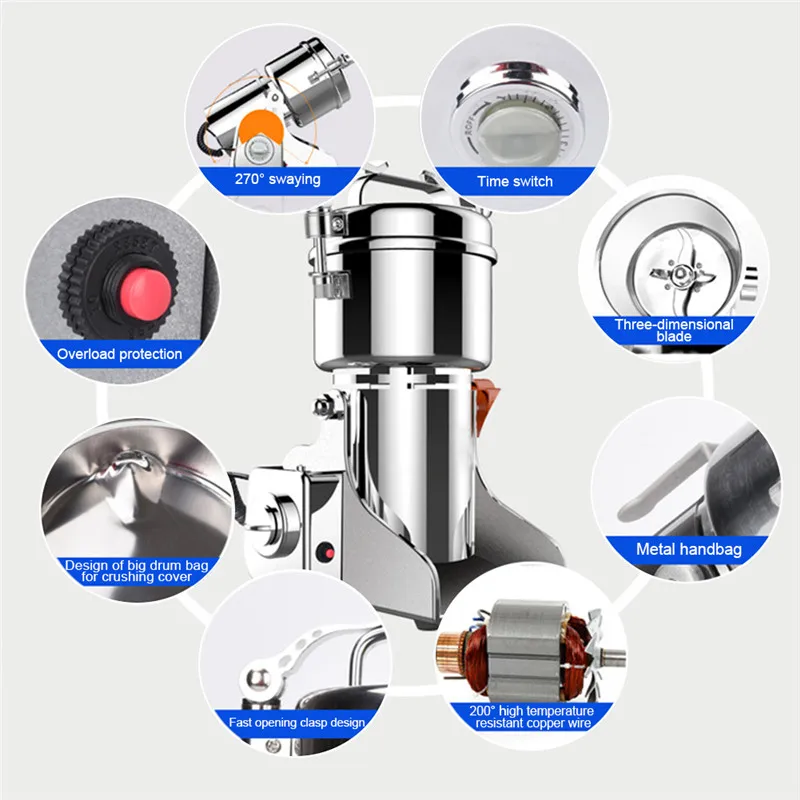 1000g Swing Type Electric Grains Stainless Steel Dry Food Grinder Mill Grinding Machine High Speed Intelligent Home Crusher (6)