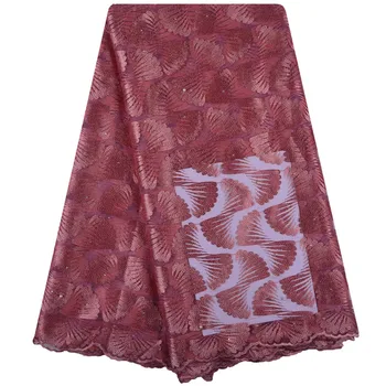 

Onion Color French Lace Fabric With Beads And Stones High Quality Nigerian Latest Tulle Lace Fabrics For Wedding F1299