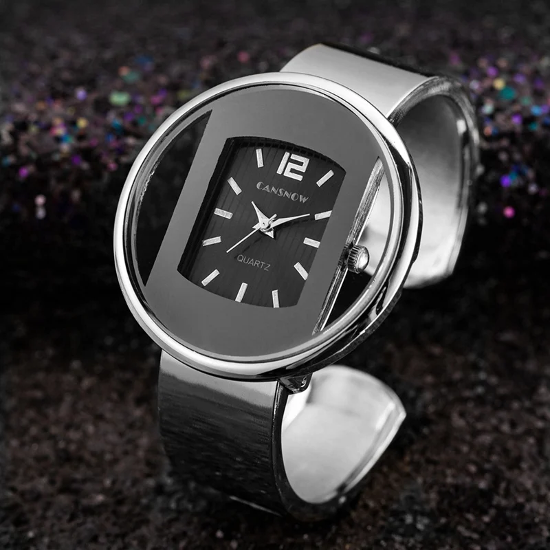 Новинка, брендовые модные часы, роскошный ремешок из нержавеющей стали, кварцевый круглый браслет, позолоченные часы, женские Рабочие часы Bayan Kol Saati - Цвет: Silver Black