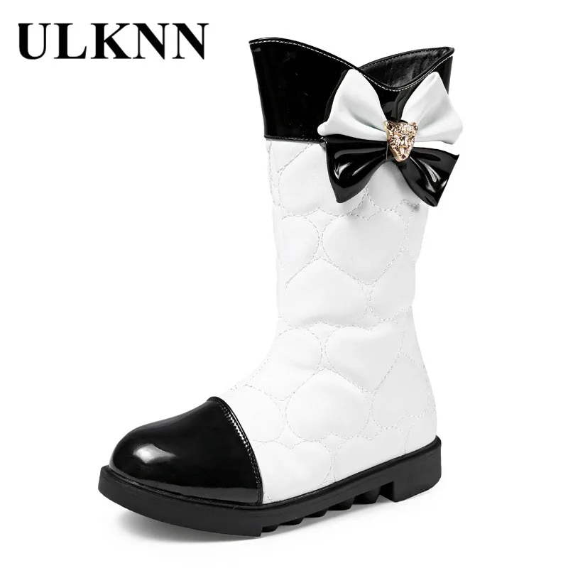 

ULKNN 2018 Wnter Girls Shoes Snowboots Kids Butterfly-Bow Princess Boots Children Warm Plush Mid-Calf Boots School Rubber Shoes