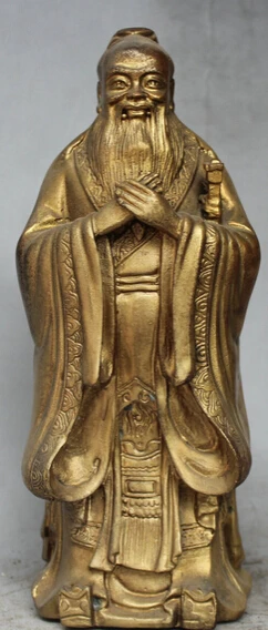 

10" Chinese Brass Famous Educationist Politician KongZi Confucius Stand Statue S0706
