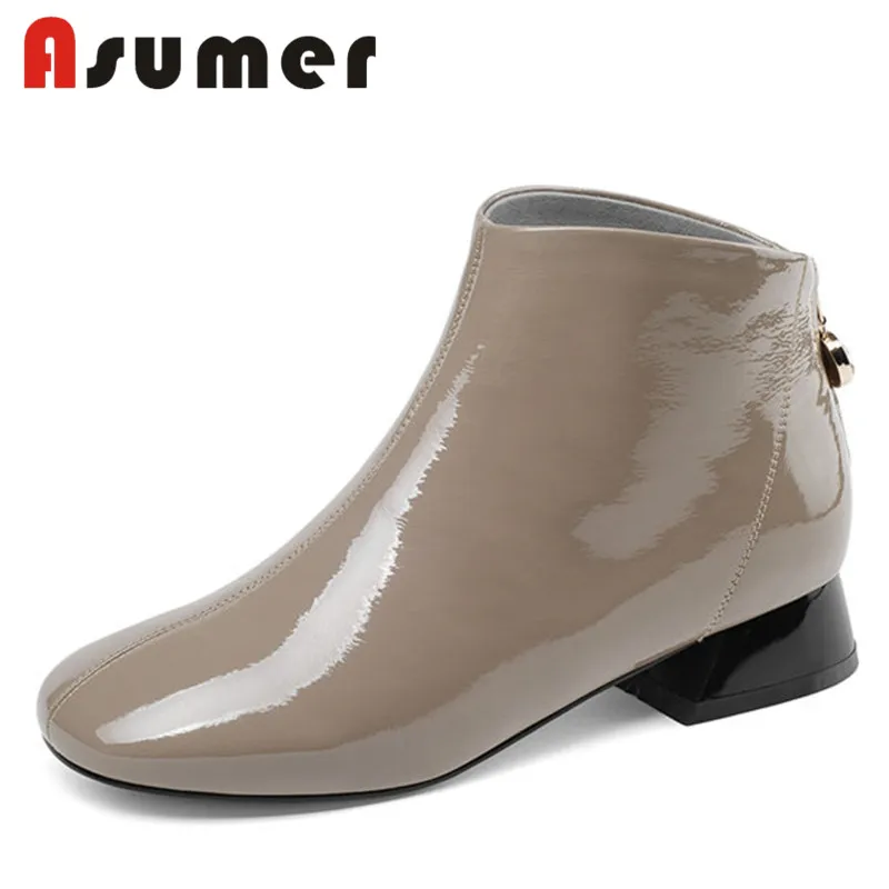

ASUMER HOT SALE 2020 zip sewing adult ankle boots for women simple square toe genuine leather boots shallow fashion winter boots