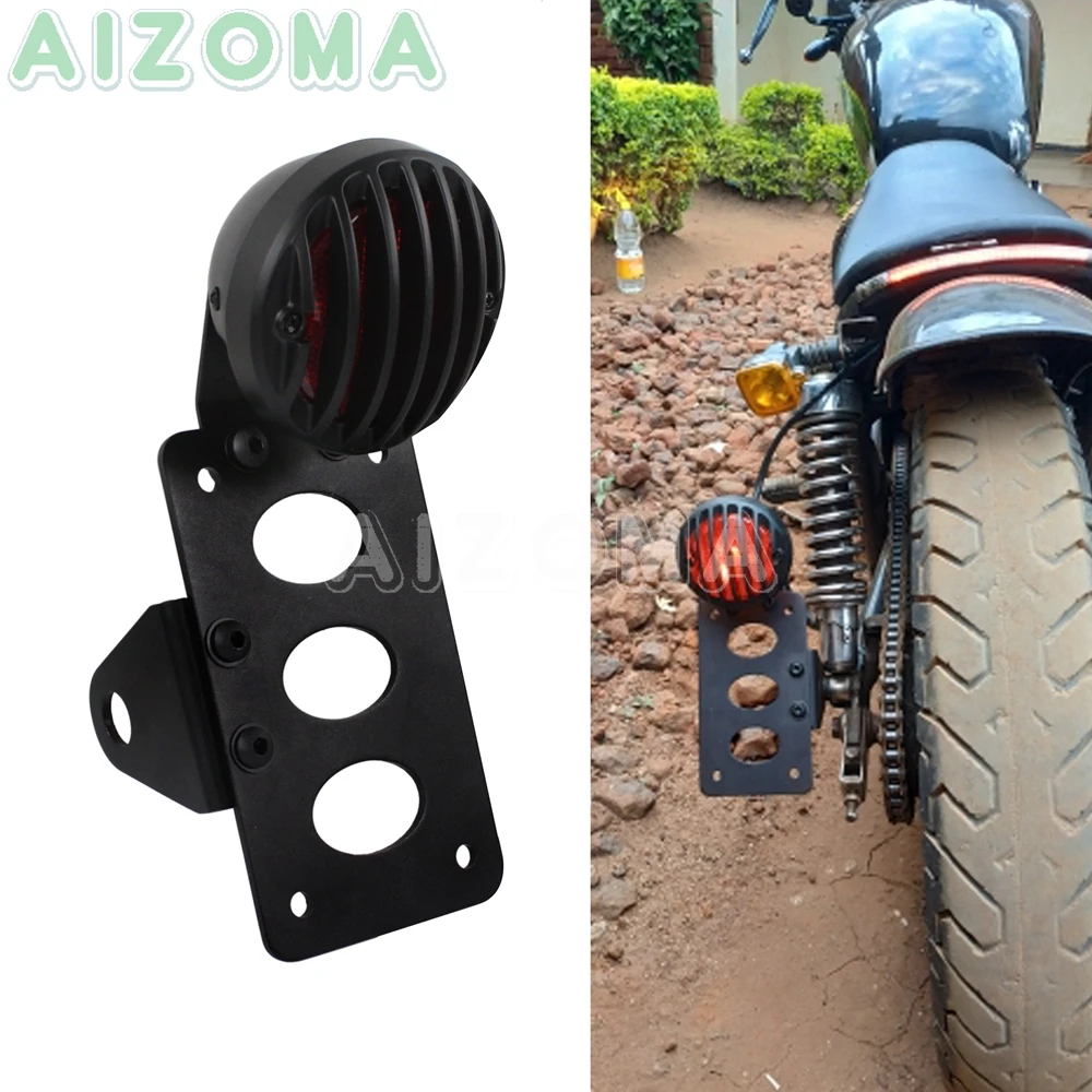 

12v Rear Brake Tail Lights Motorcycle Side Mount Taillight w/ License Plate Bracket for Chopper Cafe Racer Bobber Stop Tail Lamp
