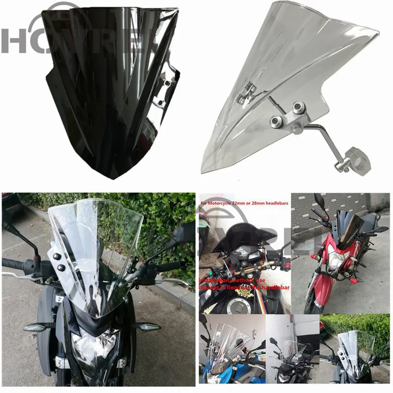 

Universal Motorcycle Windshield Windscreen Wind Deflectors For Yamaha MT03 Honda CB400 Kawasaki Suzuki With 7/8" Or 1" Handlebar